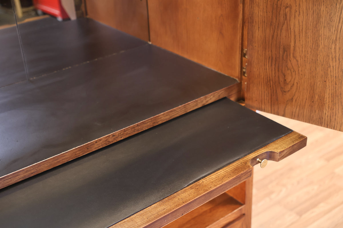 Tall Henredon Oak & Glass 3-Drawer Wall Unit - ONLINE ONLY