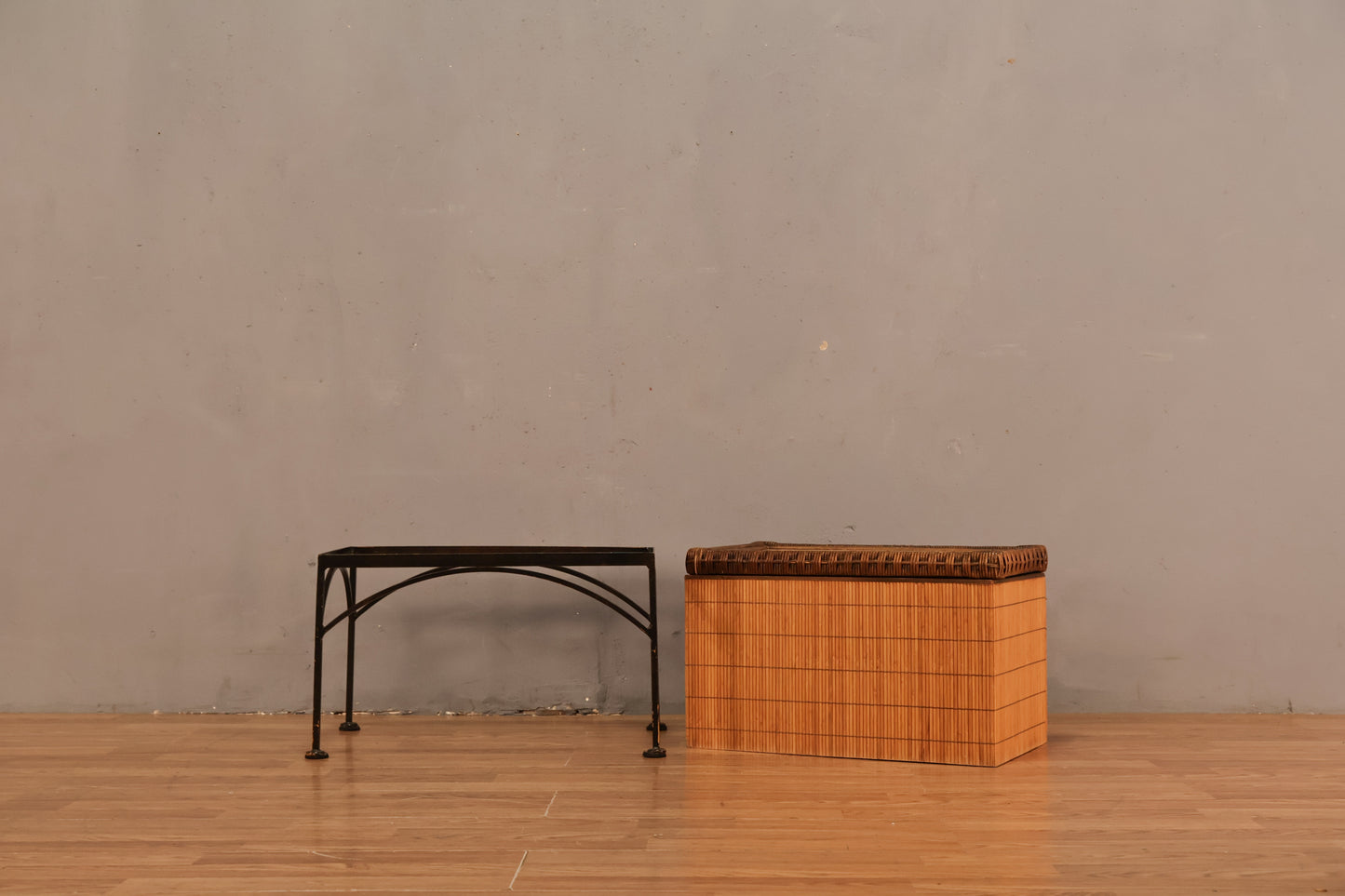 Rattan & Iron Chest Side Table - ONLINE ONLY