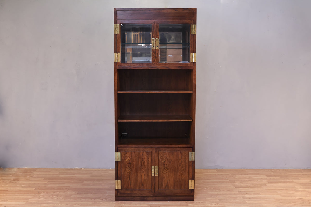Tall Henredon Oak & Glass 4-Door Wall Unit - ONLINE ONLY