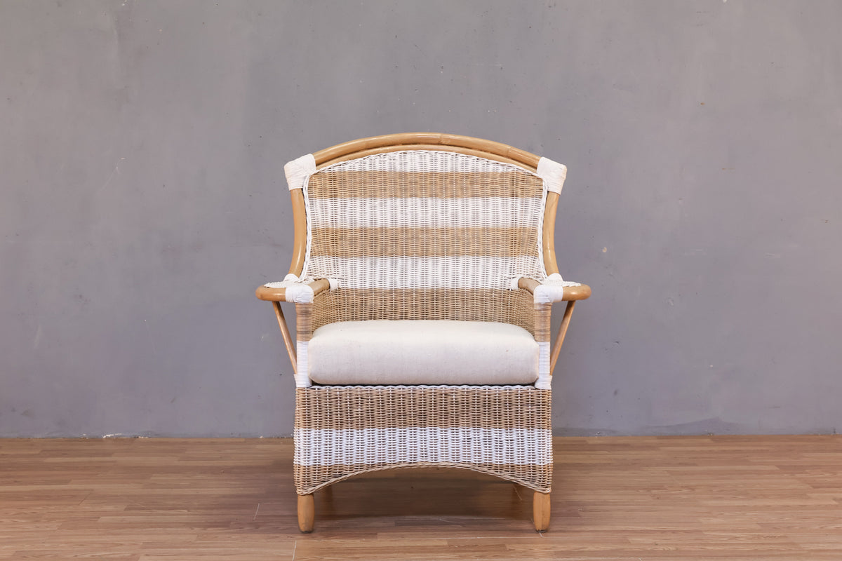 Striped Wicker Armchair & Ottoman