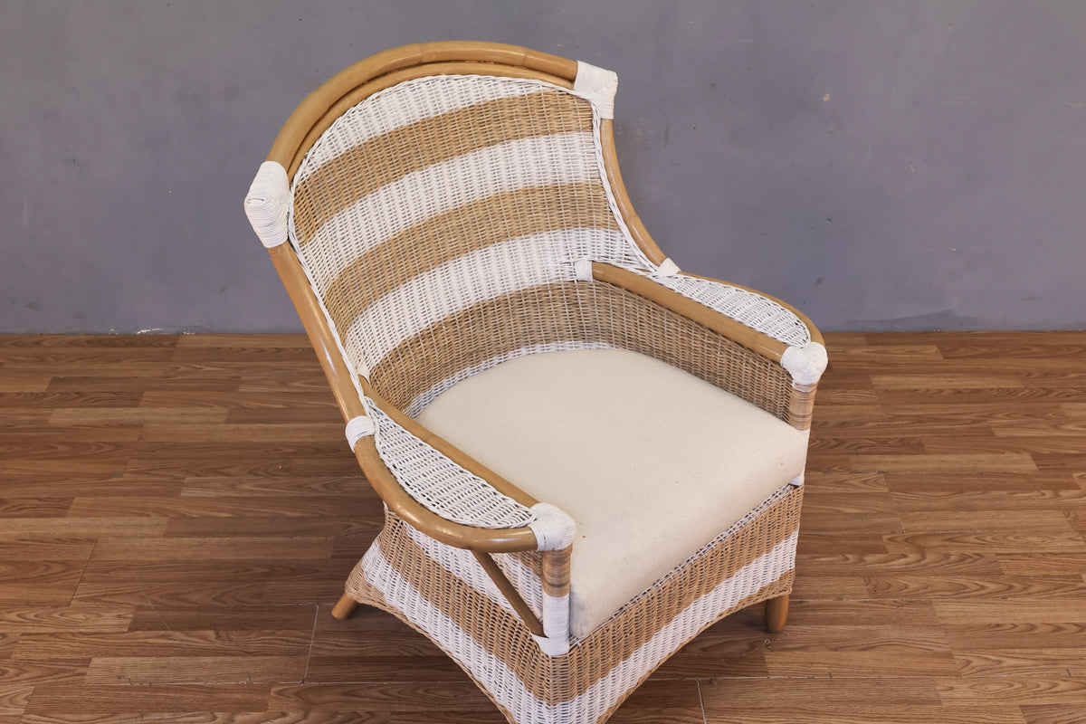 Striped Wicker Armchair & Ottoman