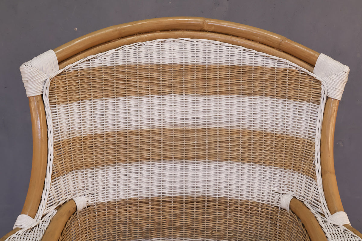Striped Wicker Armchair & Ottoman
