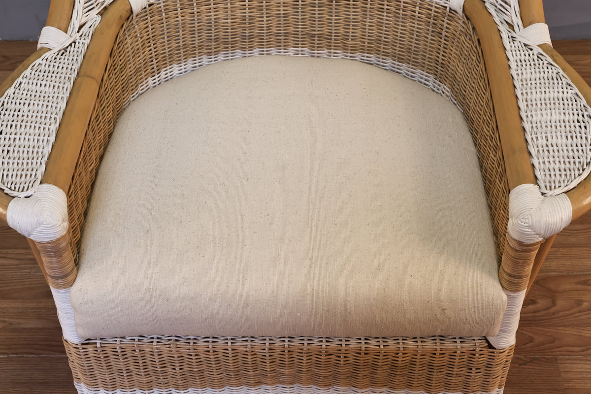 Striped Wicker Armchair & Ottoman