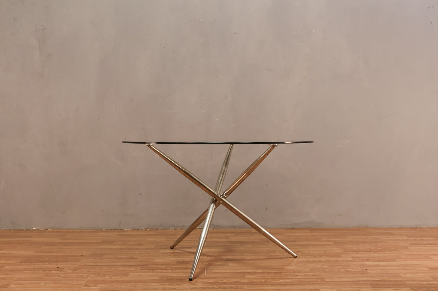 Mid Century Glass & Chrome Tripod Dining Table - ONLINE ONLY