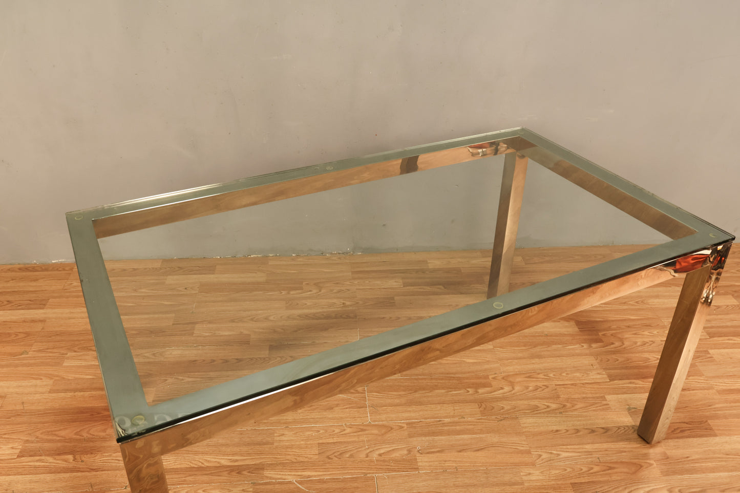 Milo Baughman-Style Chrome & Glass Dining Table - ONLINE ONLY