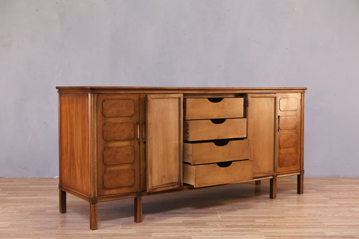 Walnut & Burl 4-Drawer Credenza