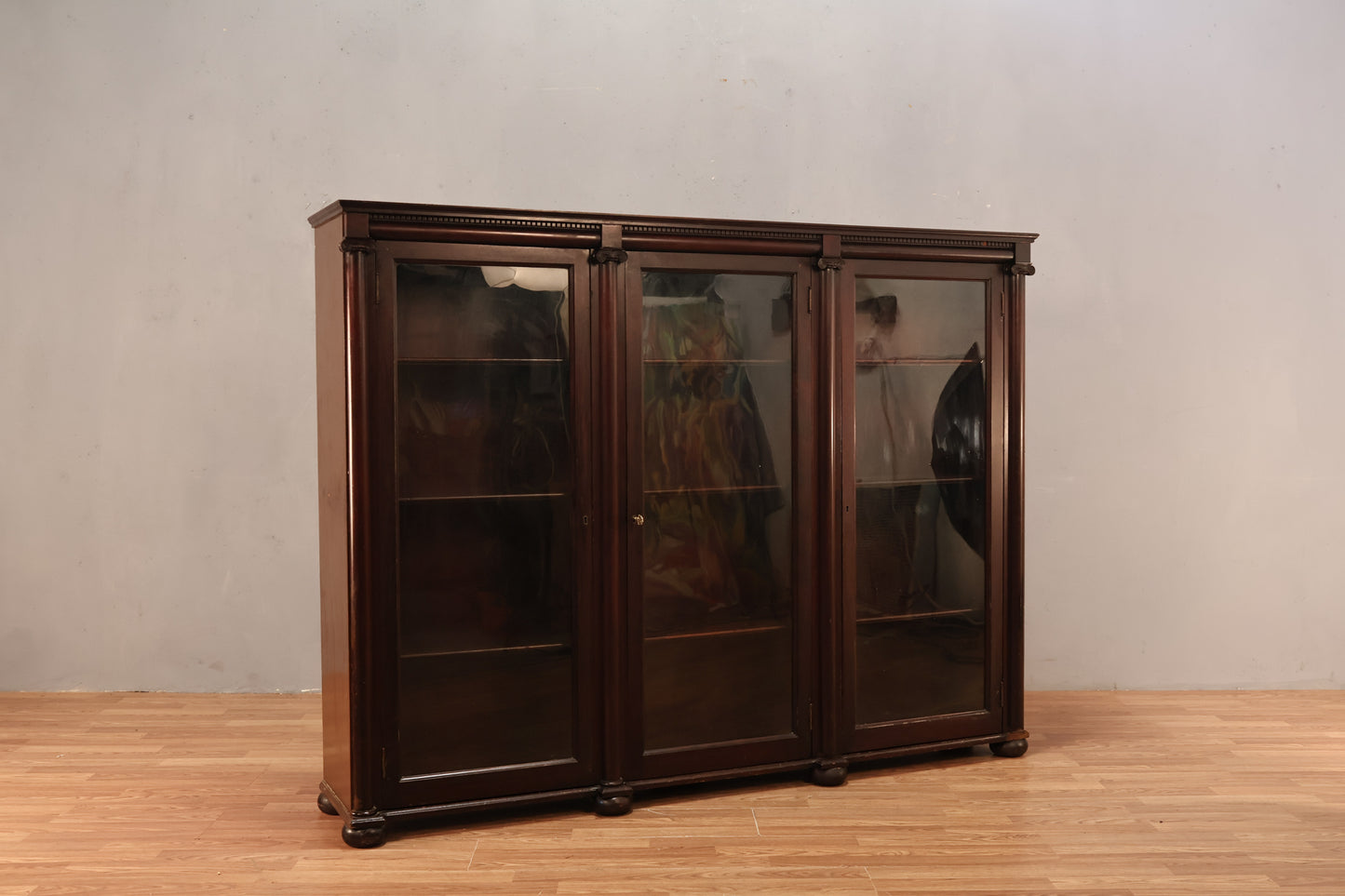 Large Dark Wood & Glass Bookcase - ONLINE ONLY
