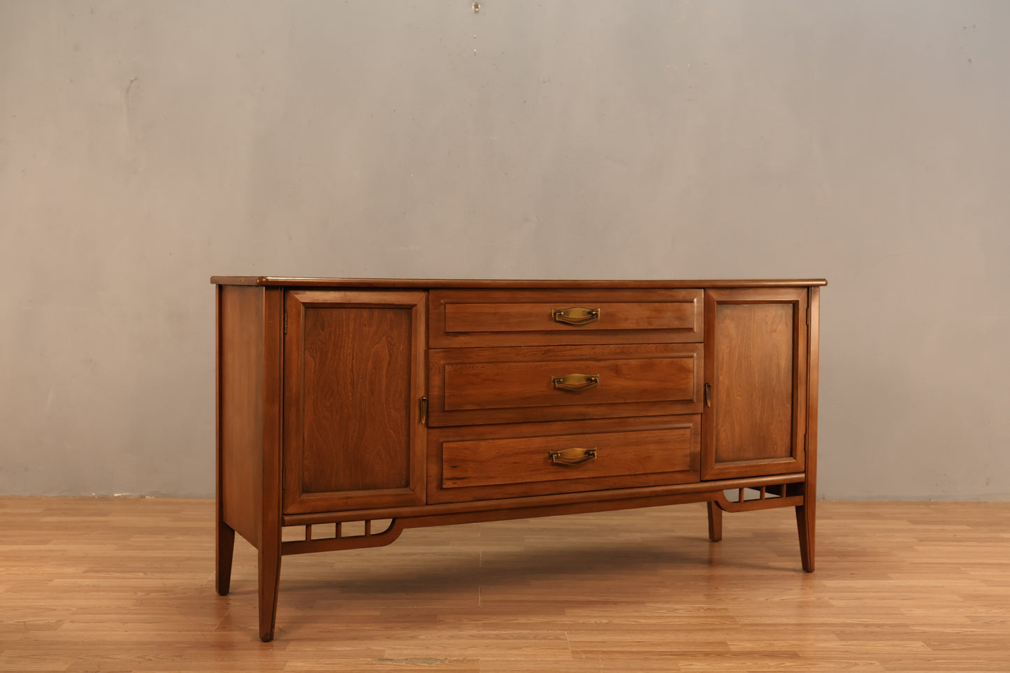 Mid Century Walnut 3-Drawer Credenza