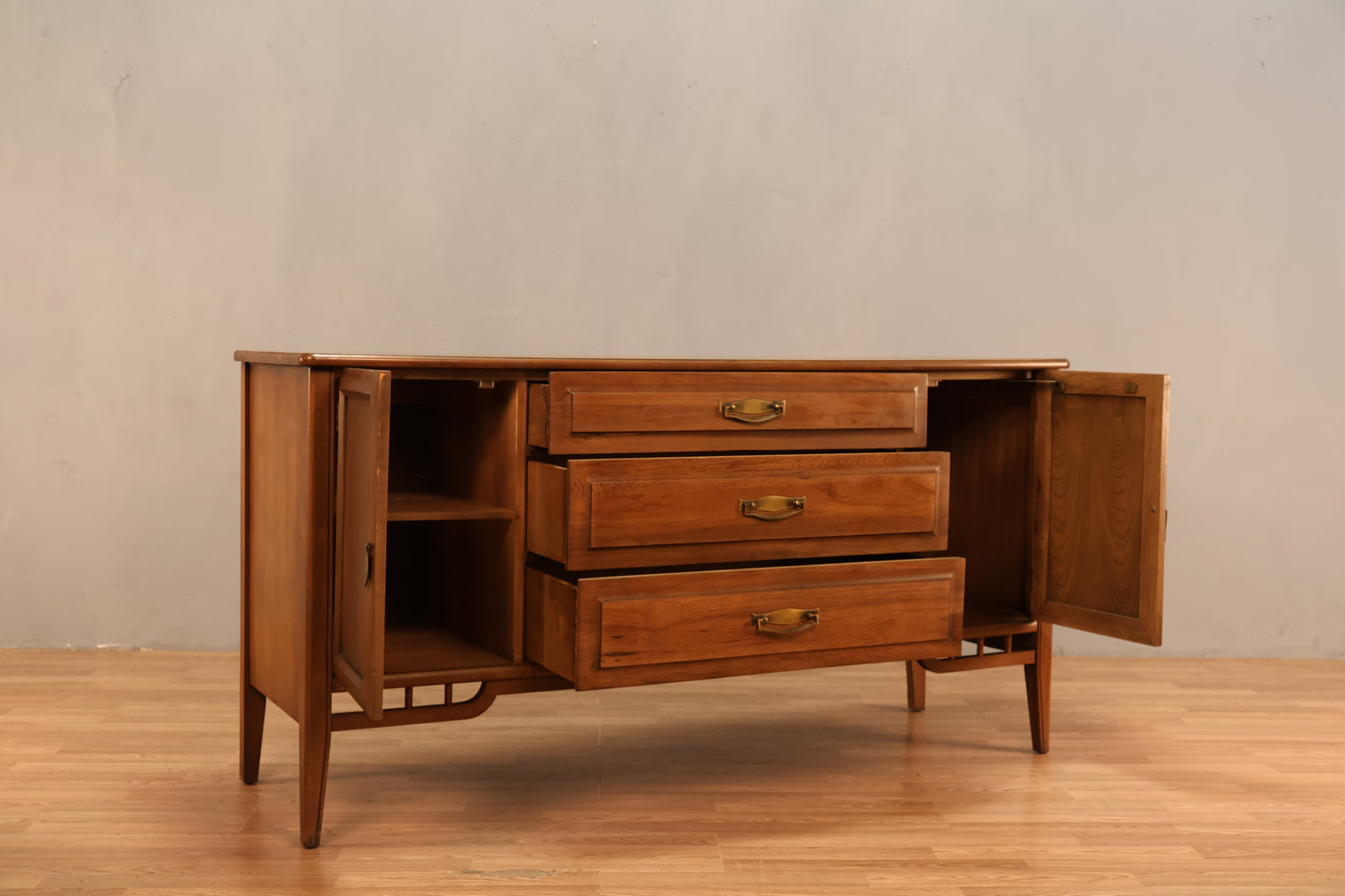 Mid Century Walnut 3-Drawer Credenza