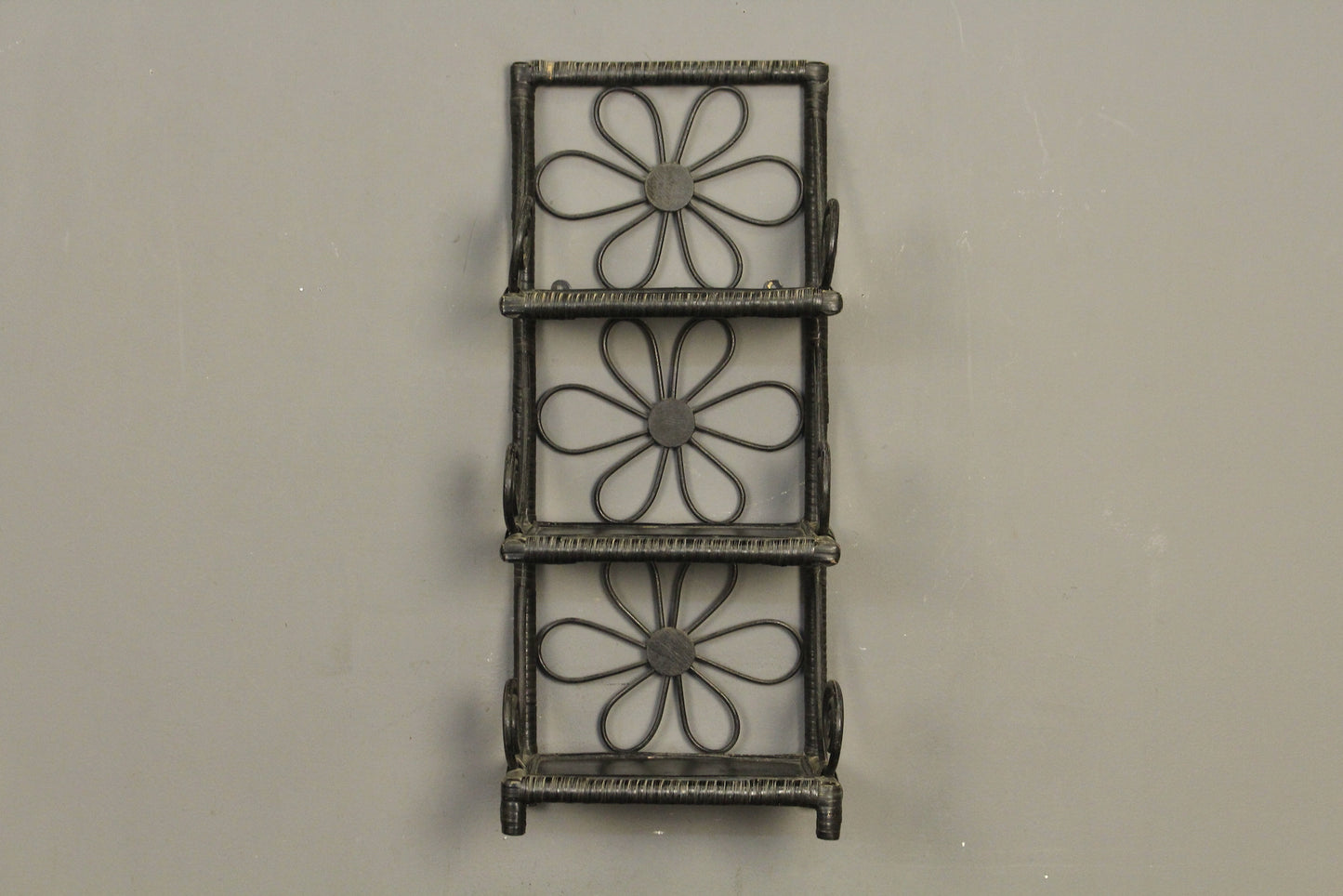 Black Daisy Rattan 3-Tier Wall Shelf
