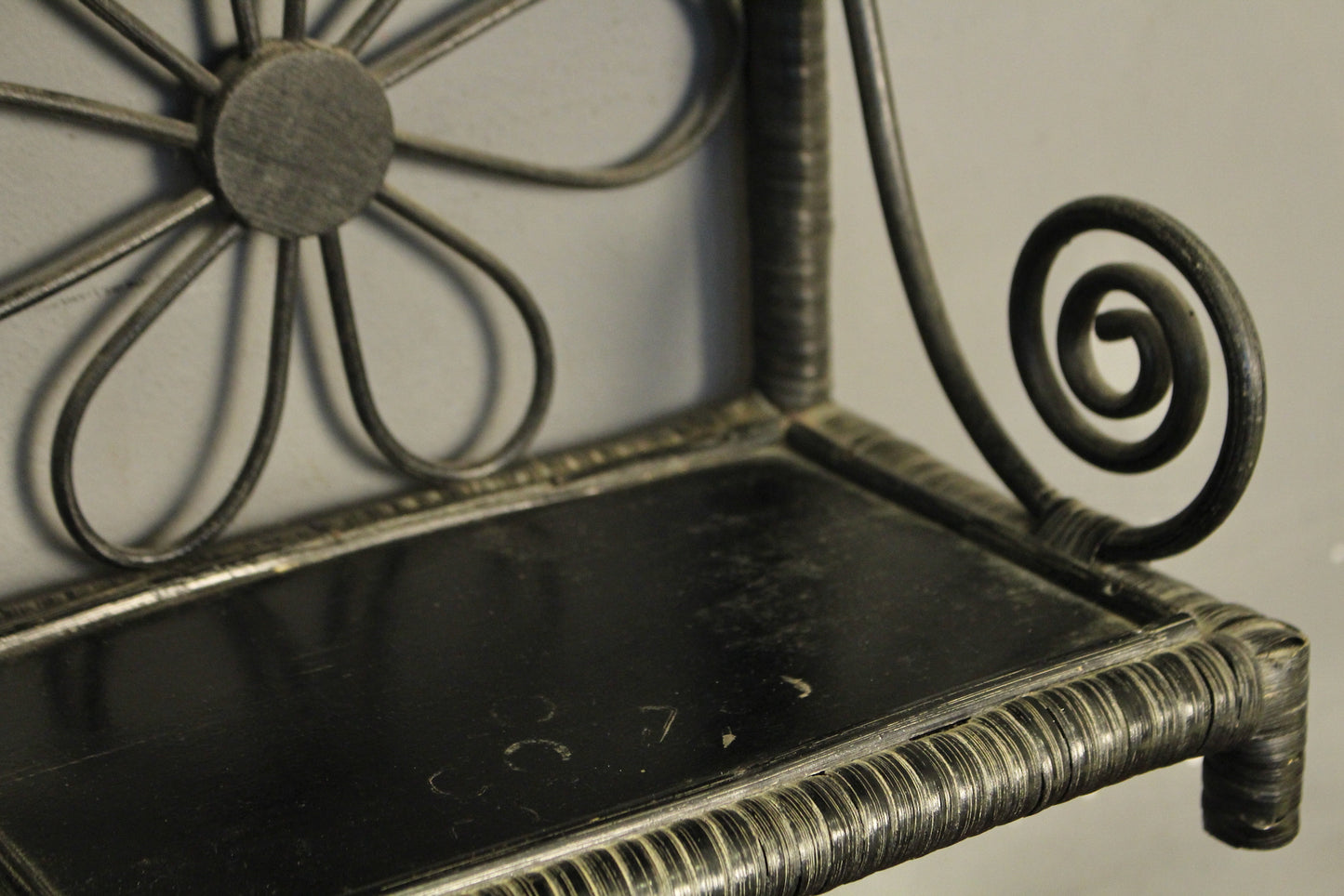 Black Daisy Rattan 3-Tier Wall Shelf