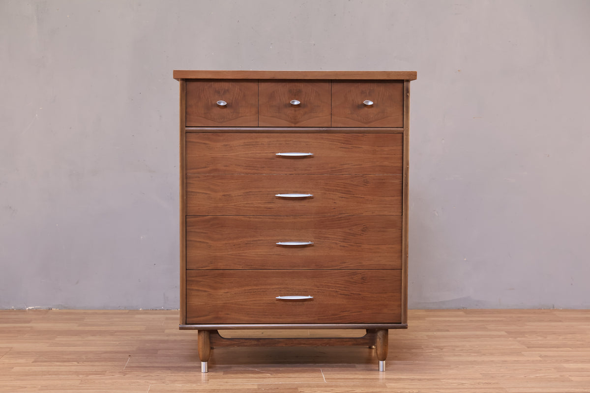 Mid Century Walnut 4-Drawer Highboy Dresser