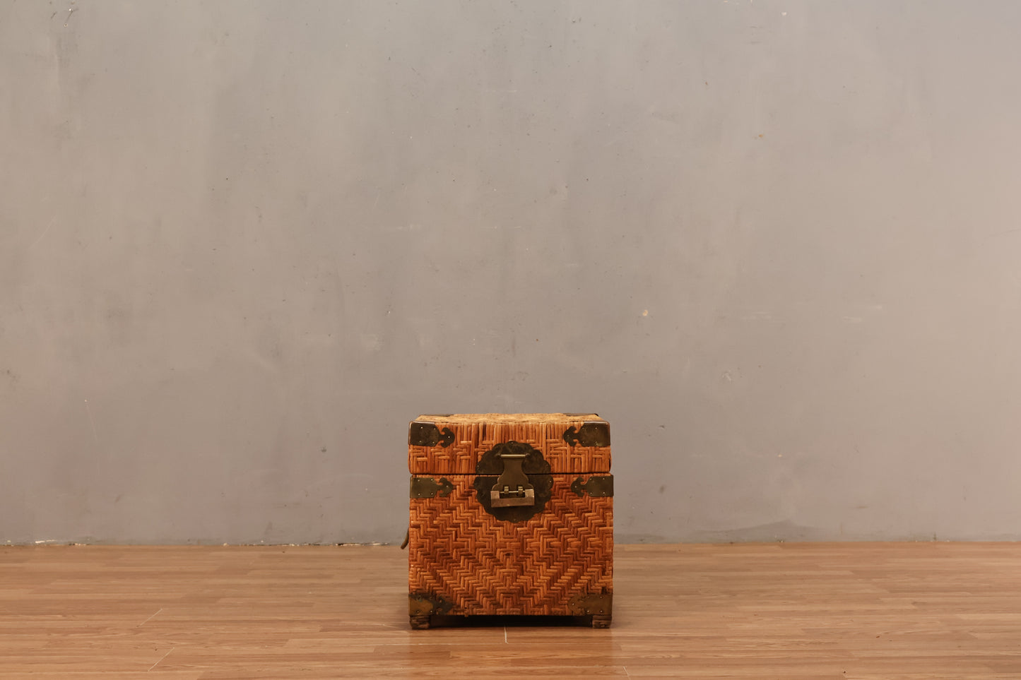 Small Rattan & Brass Storage Cube - ONLINE ONLY