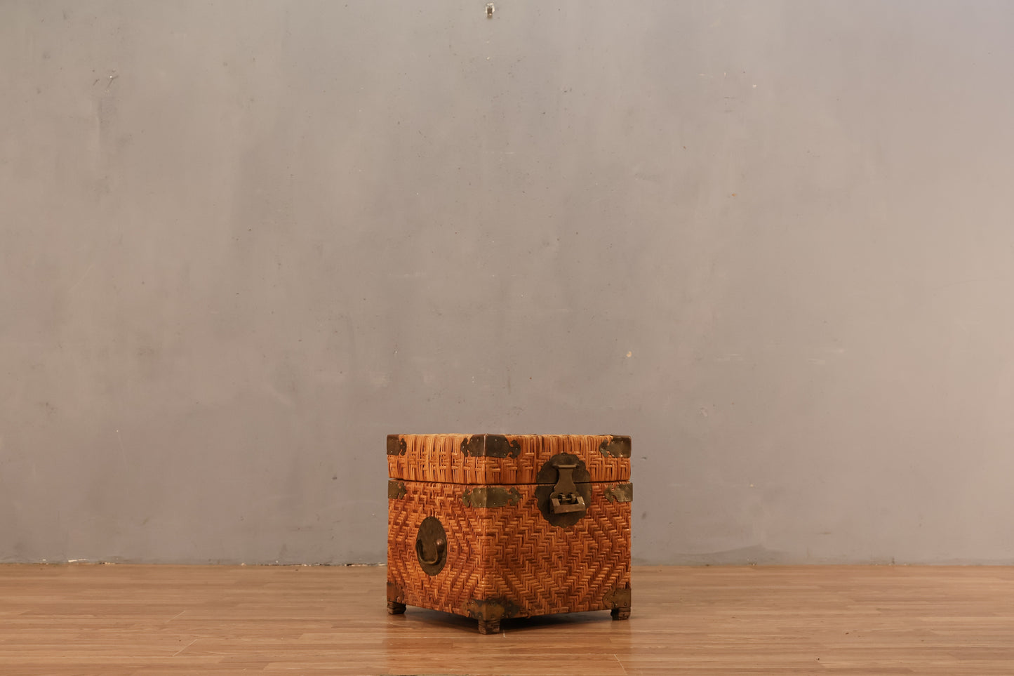 Small Rattan & Brass Storage Cube - ONLINE ONLY