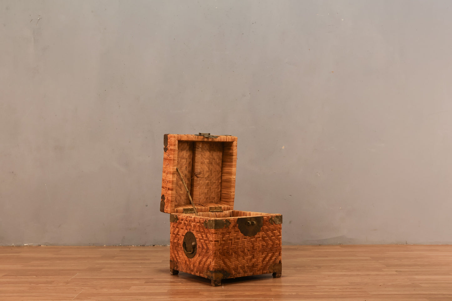 Small Rattan & Brass Storage Cube - ONLINE ONLY