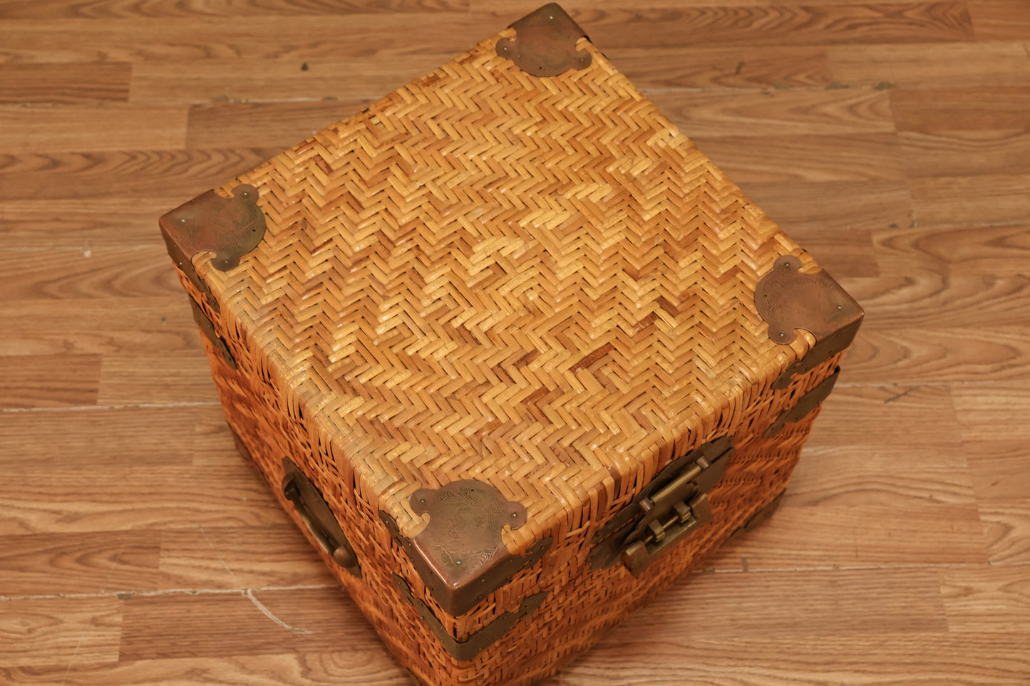 Small Rattan & Brass Storage Cube - ONLINE ONLY