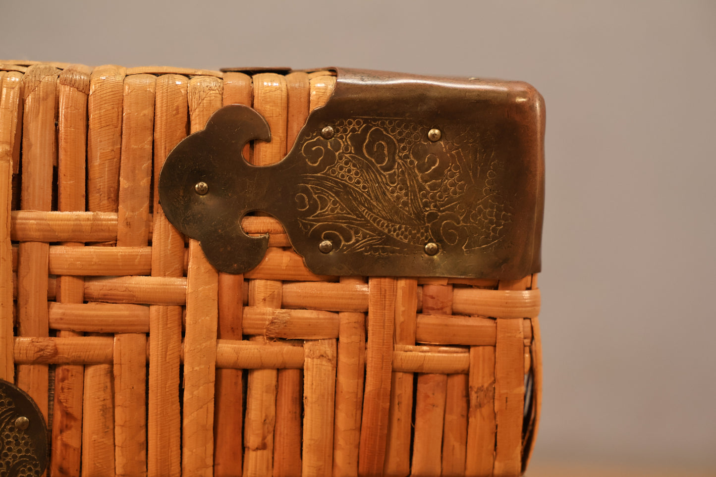 Small Rattan & Brass Storage Cube - ONLINE ONLY
