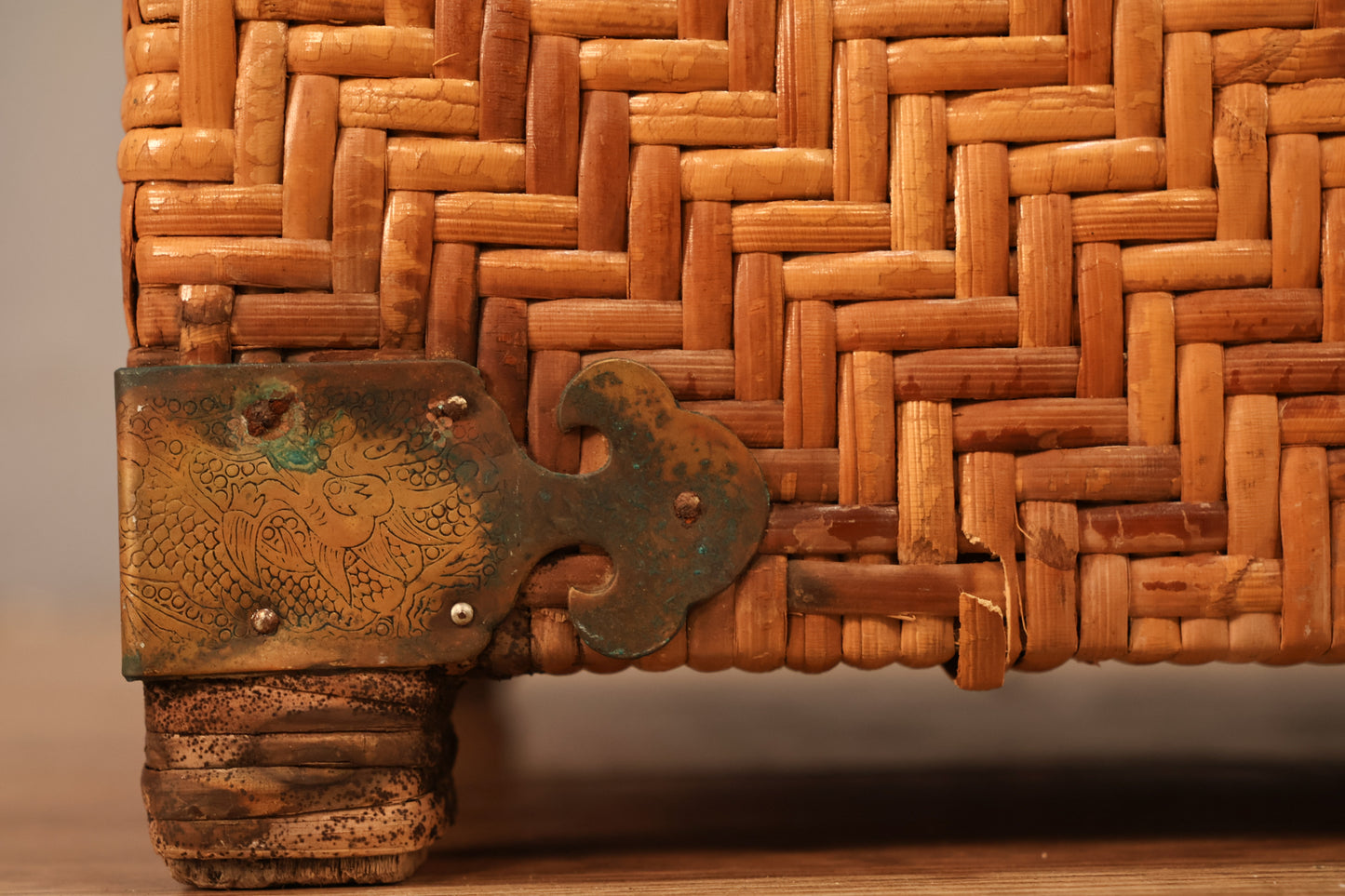 Small Rattan & Brass Storage Cube - ONLINE ONLY