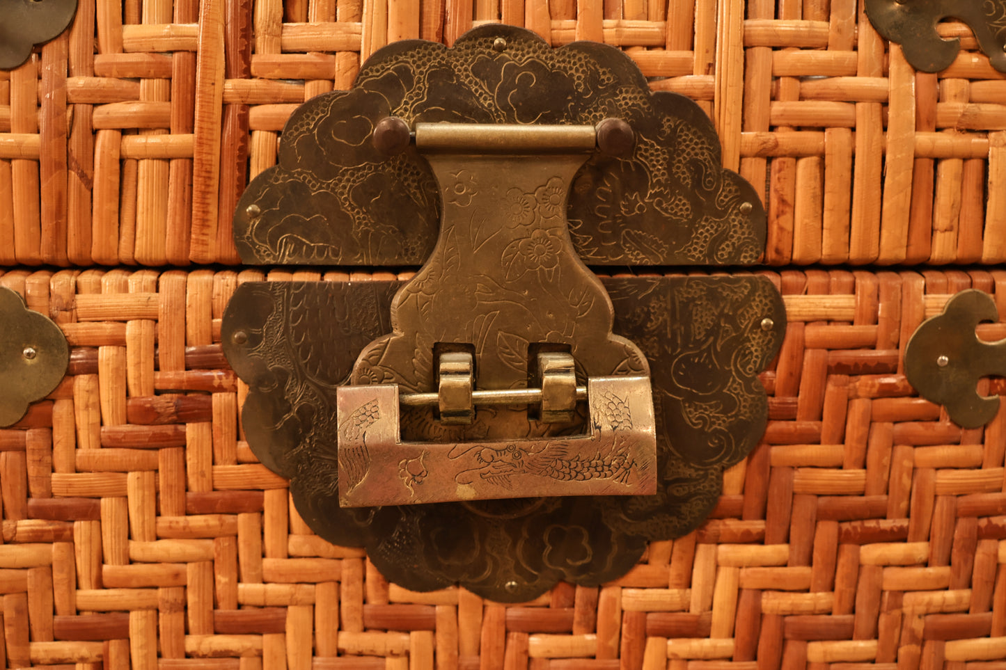 Small Rattan & Brass Storage Cube - ONLINE ONLY