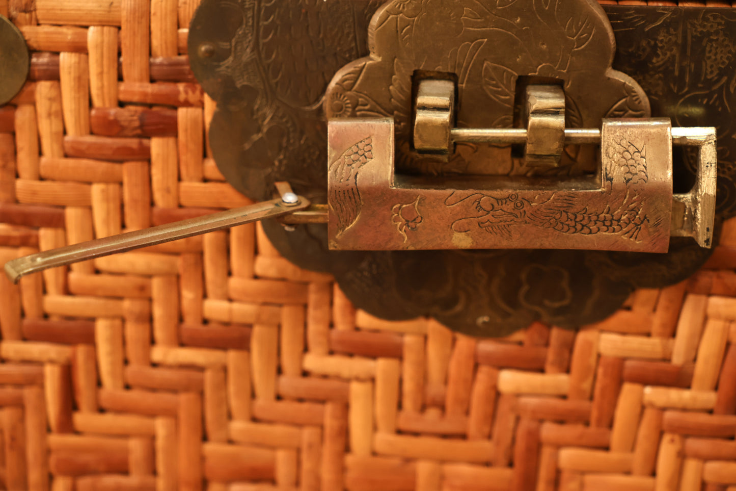Small Rattan & Brass Storage Cube - ONLINE ONLY