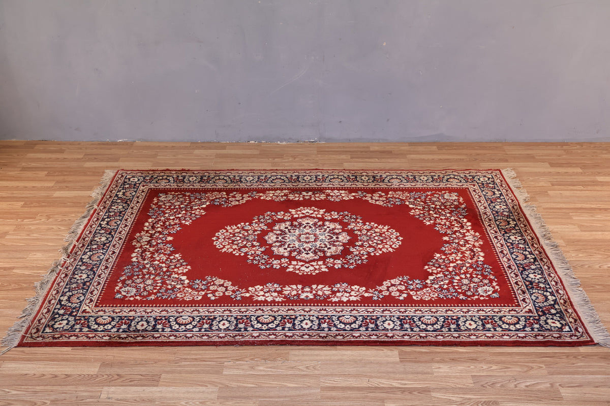 Kirman Crimson Wool Area Rug