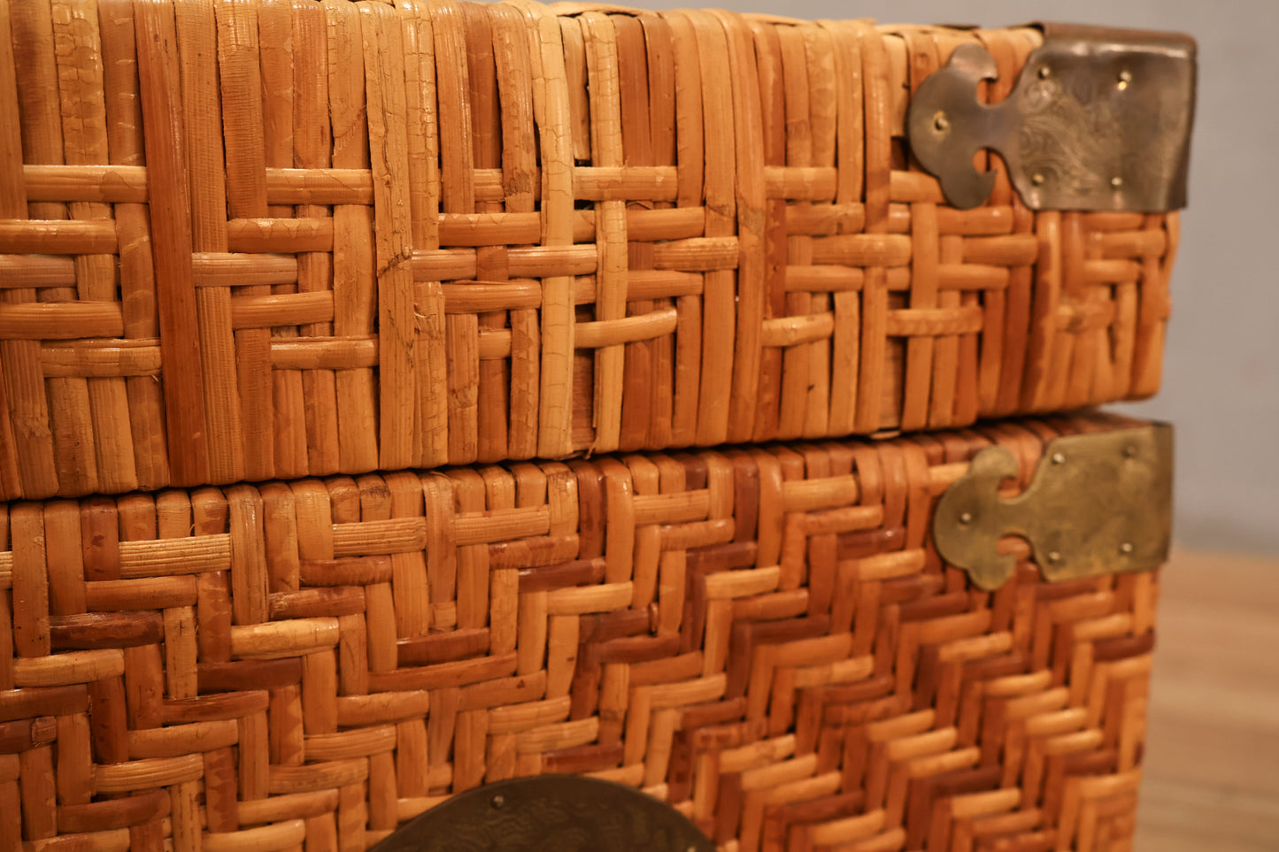 Small Rattan & Brass Storage Cube - ONLINE ONLY