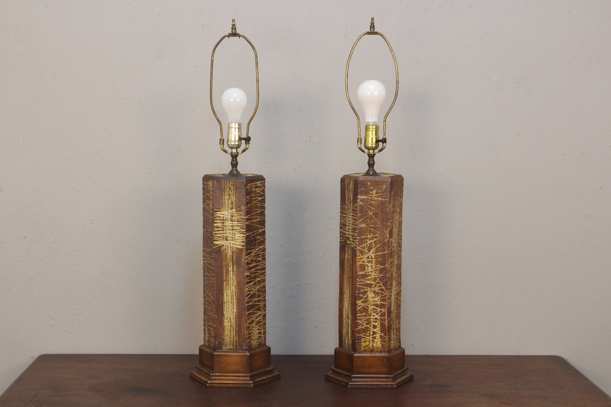 Pair of Brutalist Ceramic Table Lamps – Furnish Green