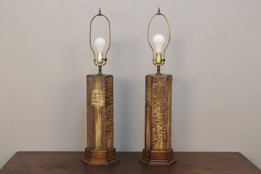 Pair of Brutalist Ceramic Table Lamps