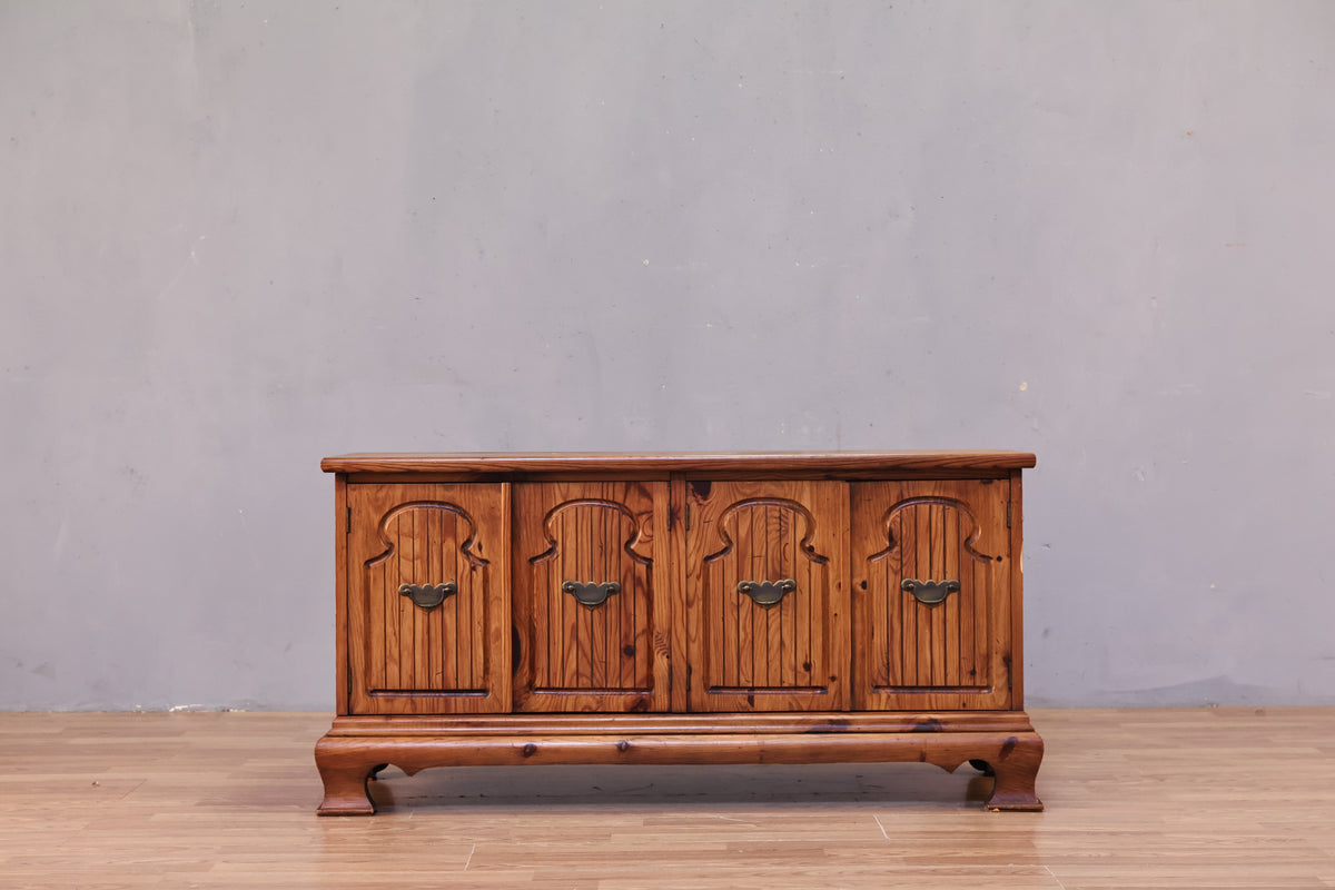 Country Pine 4-Door Record Cabinet
