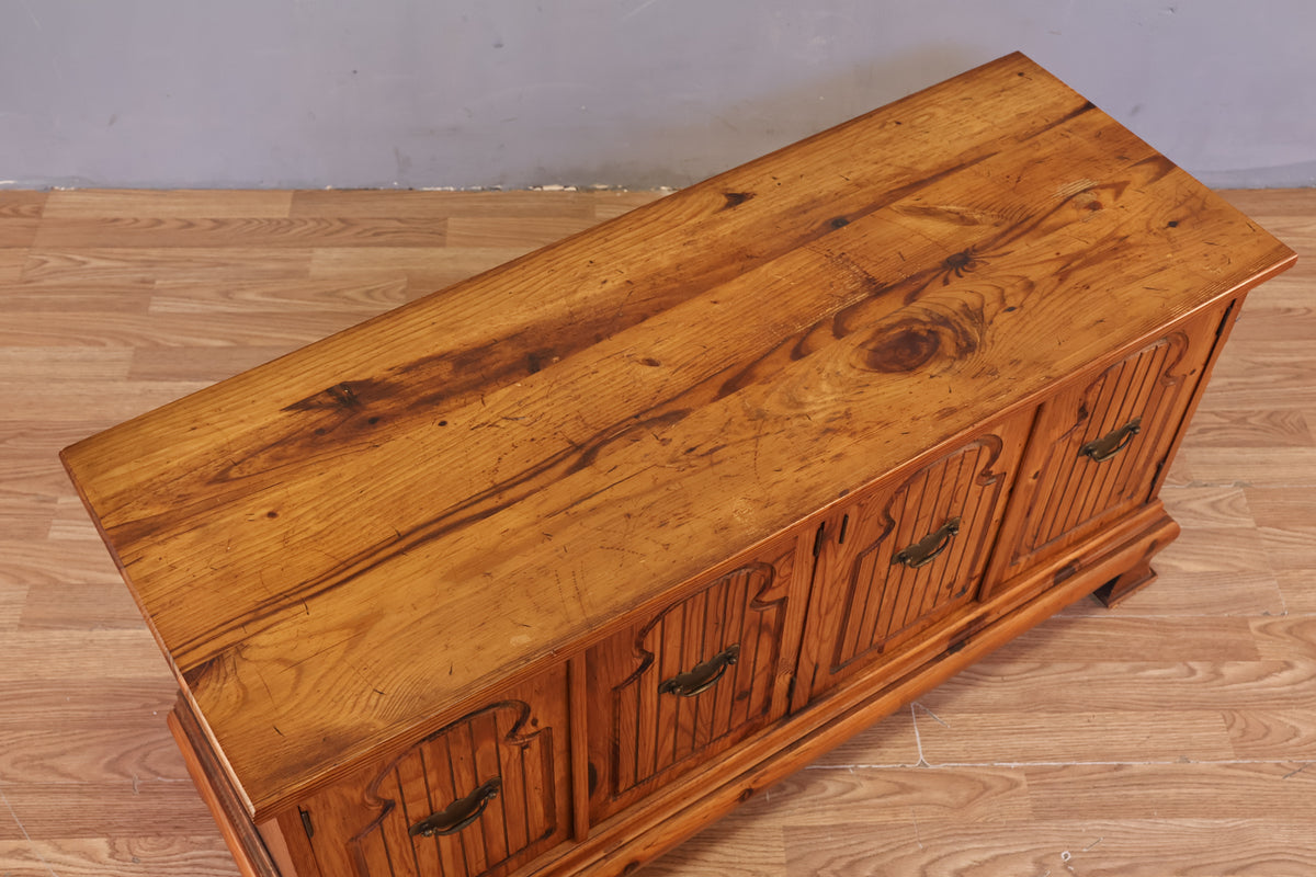 Country Pine 4-Door Record Cabinet