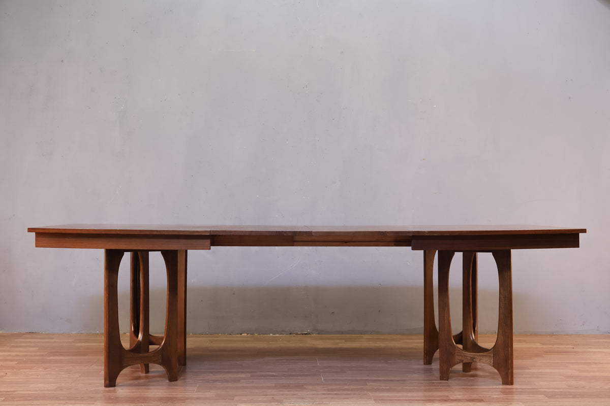 Mid Century Sculptural Walnut Dining Table with 2 Leaves