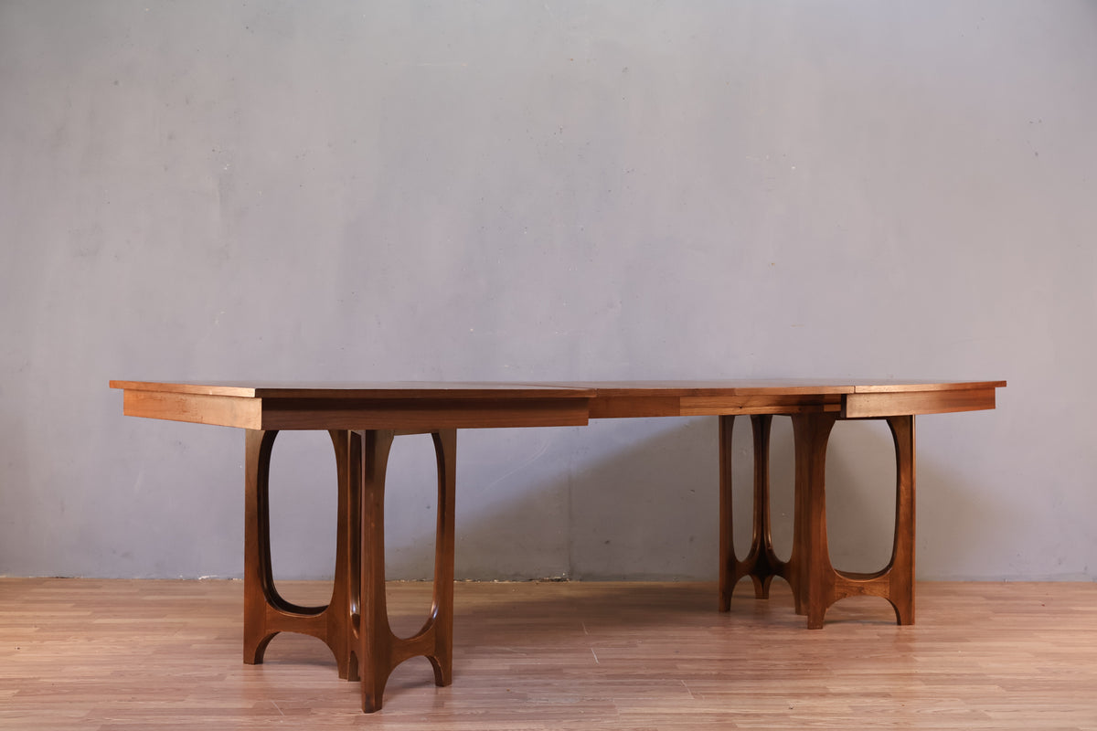 Mid Century Sculptural Walnut Dining Table with 2 Leaves