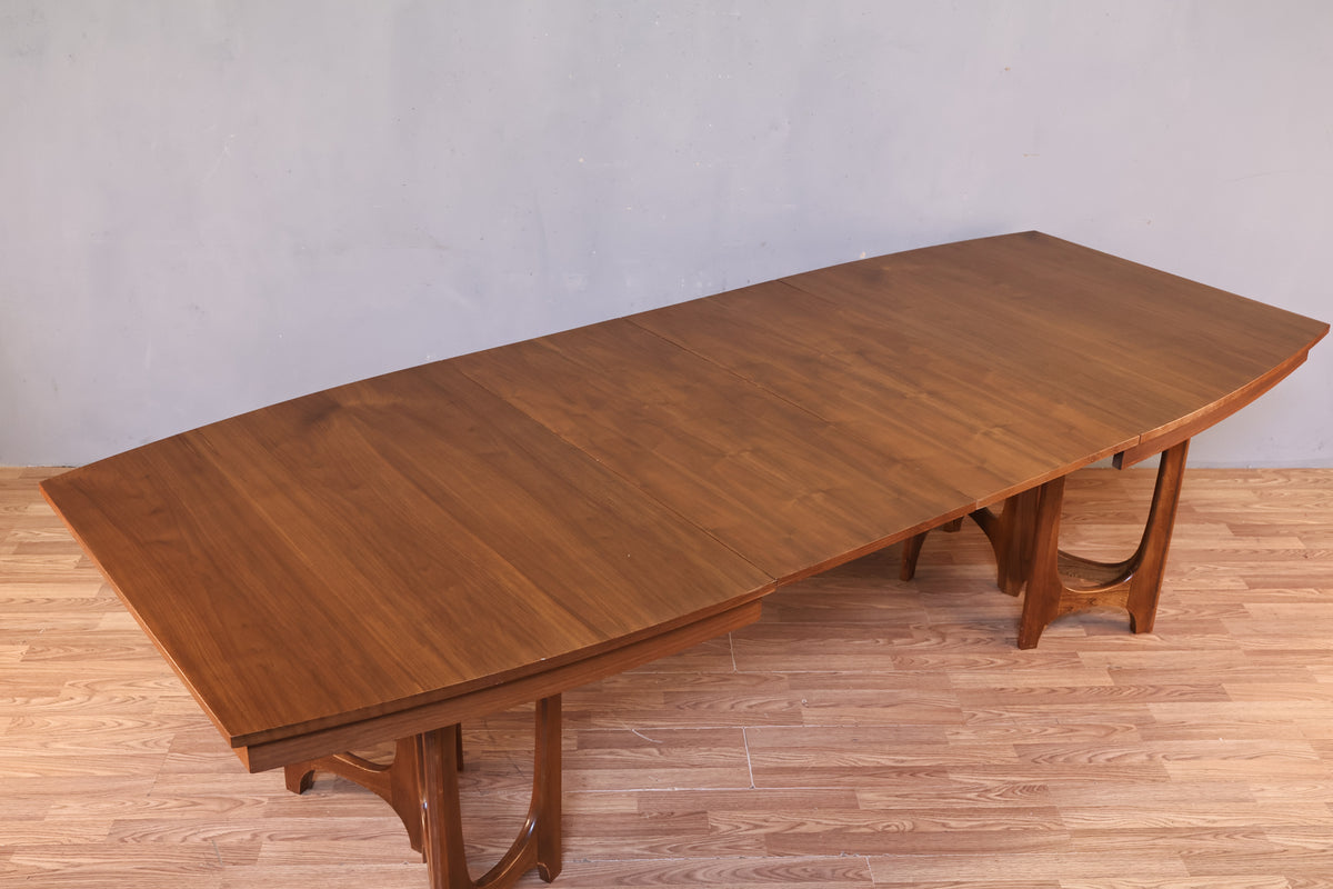 Mid Century Sculptural Walnut Dining Table with 2 Leaves