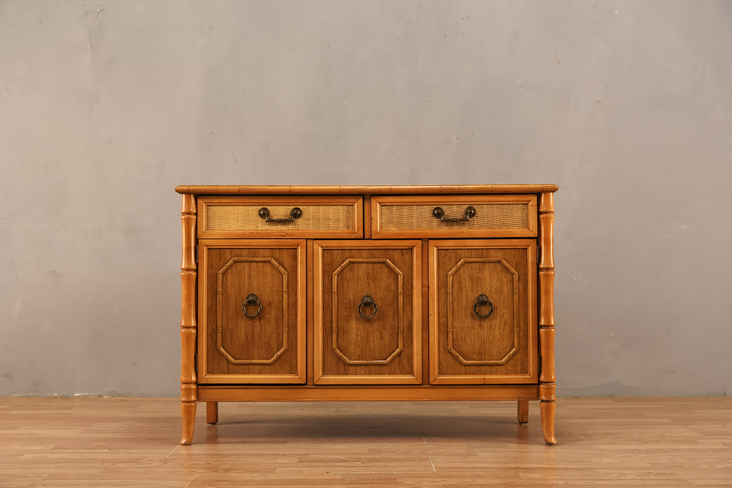 Compact Broyhill Faux Bamboo & Cane Credenza
