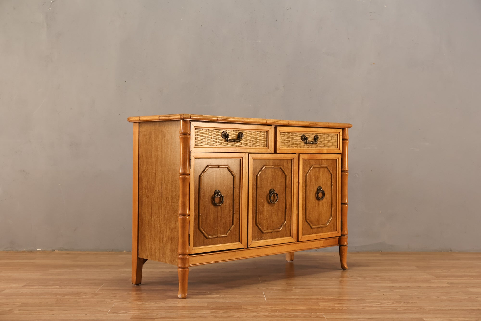 Compact Broyhill Faux Bamboo & Cane Credenza – Furnish Green
