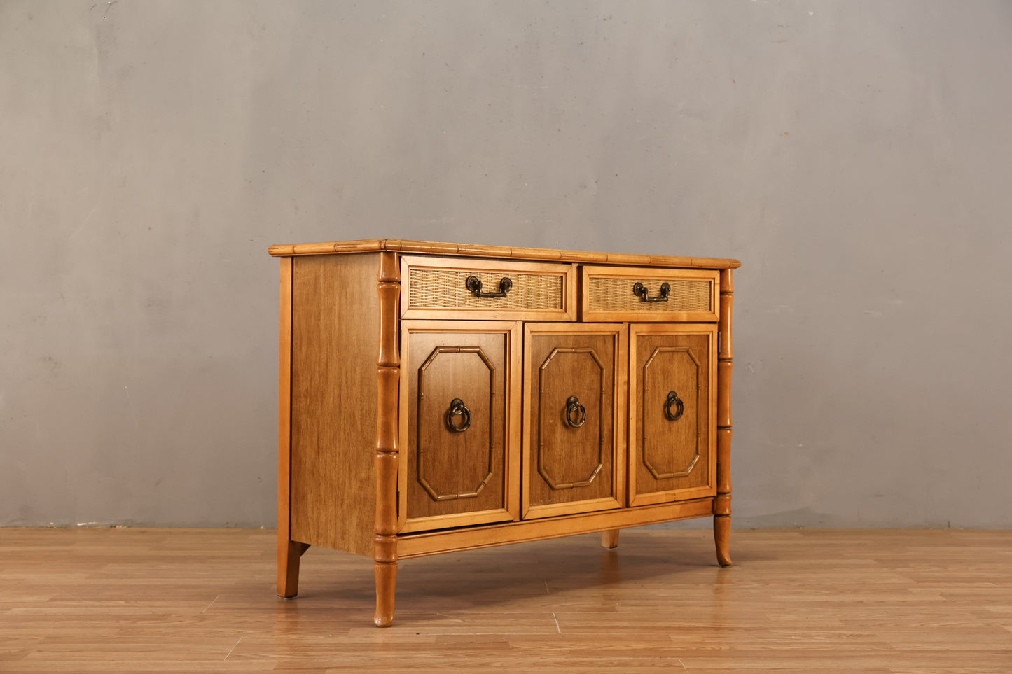 Compact Broyhill Faux Bamboo & Cane Credenza