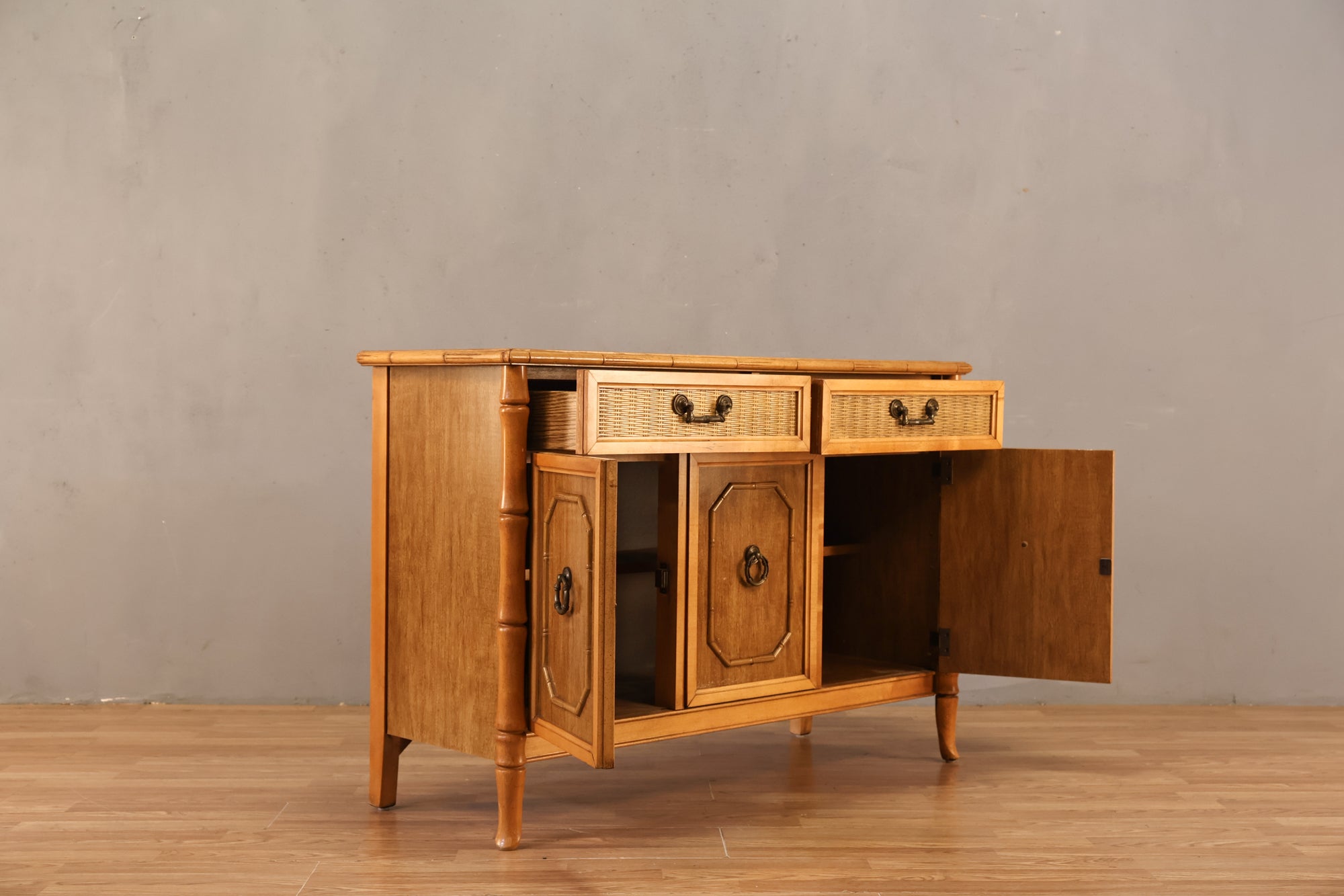 Compact Broyhill Faux Bamboo & Cane Credenza – Furnish Green