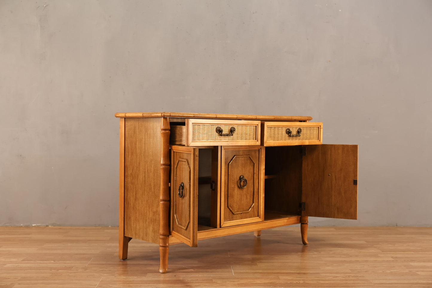 Compact Broyhill Faux Bamboo & Cane Credenza
