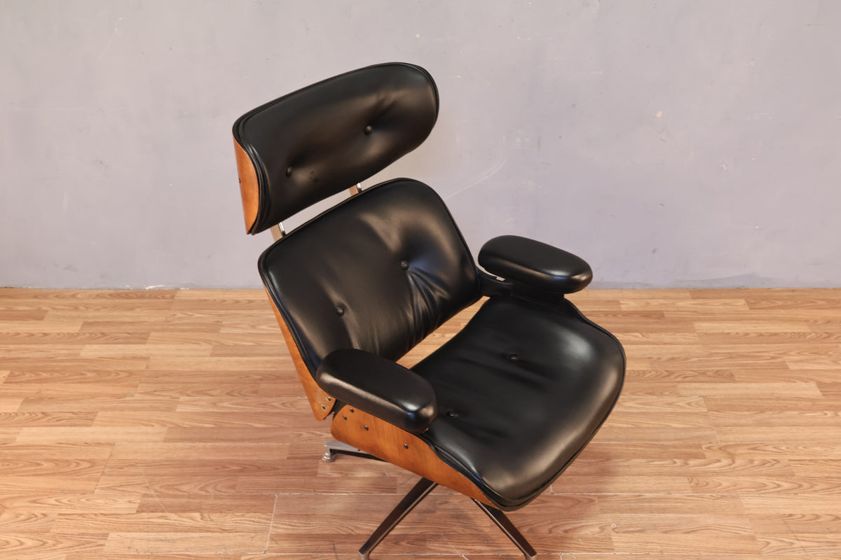 Eames-Style Leather Lounge Chair & Ottoman