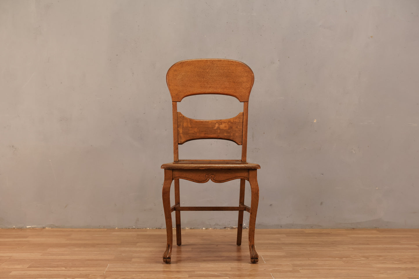 Antique Tiger Oak & Brown Side Chair