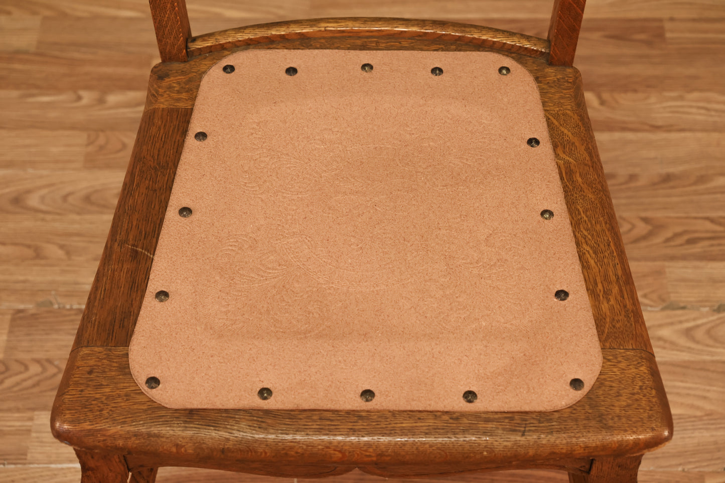 Antique Tiger Oak & Blush Side Chair