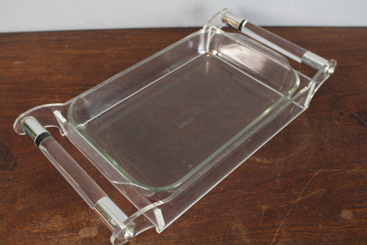 Pyrex/Grainware Glass Dish with Lucite Server