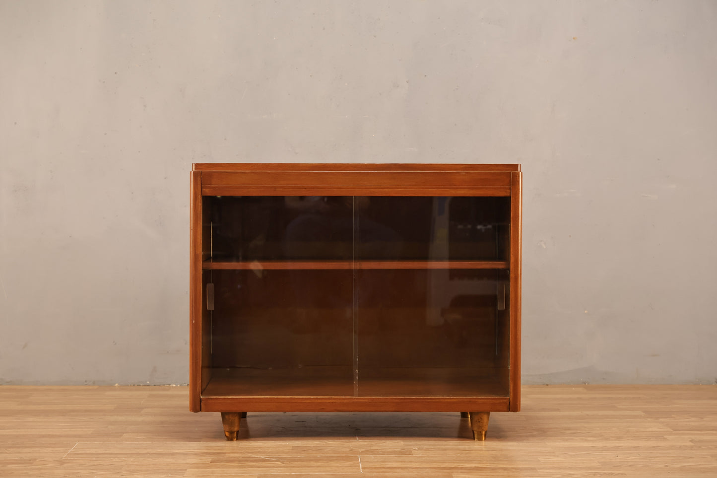 Walnut & Glass Sliding-Door Cabinet