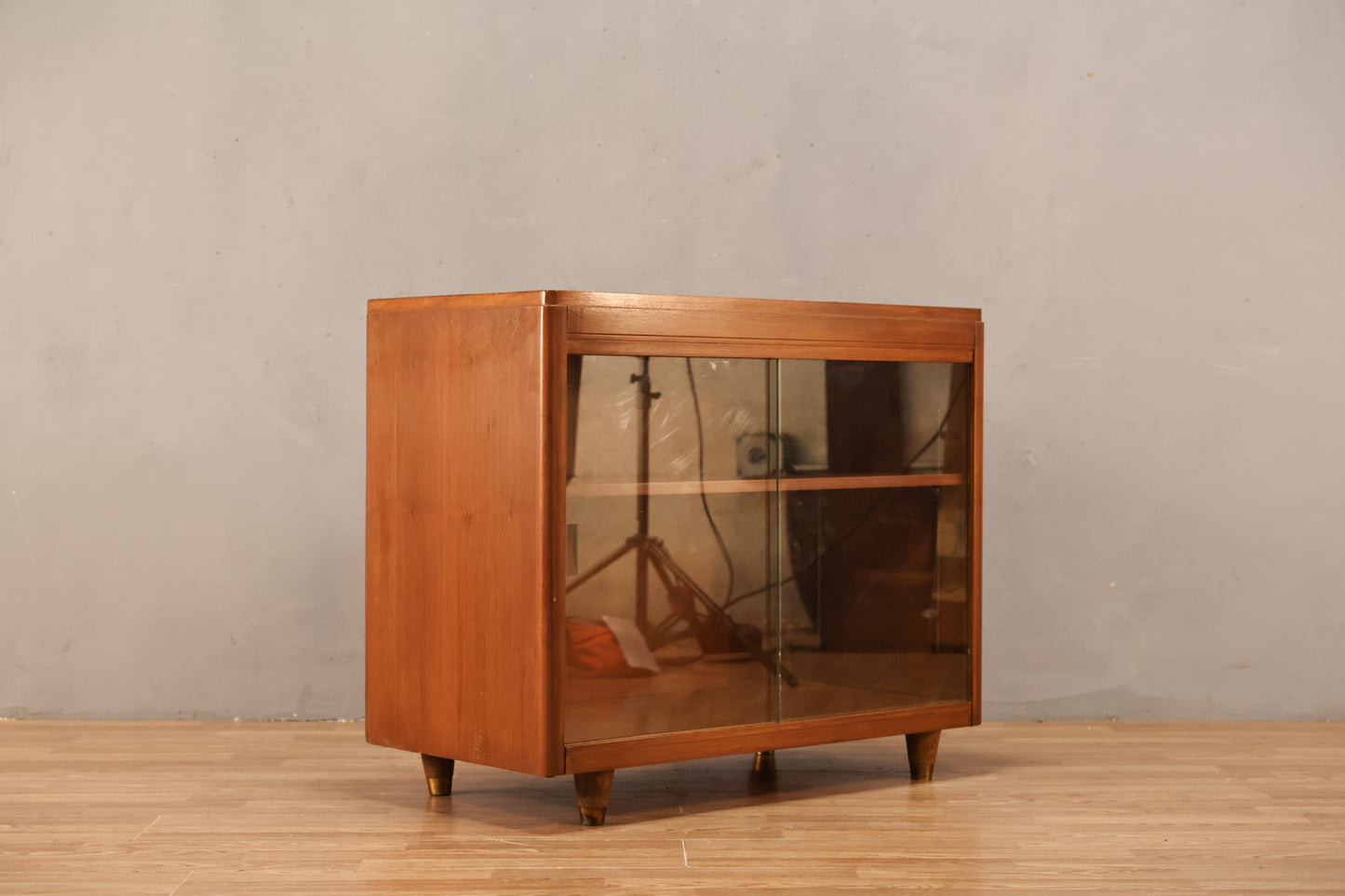 Walnut & Glass Sliding-Door Cabinet