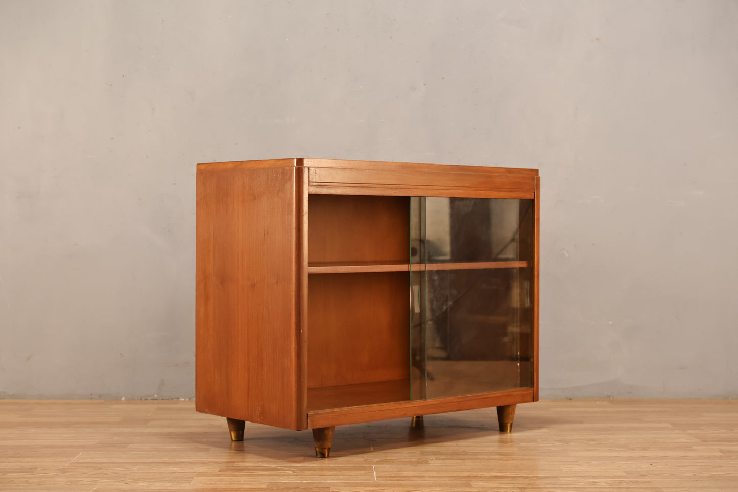 Walnut & Glass Sliding-Door Cabinet