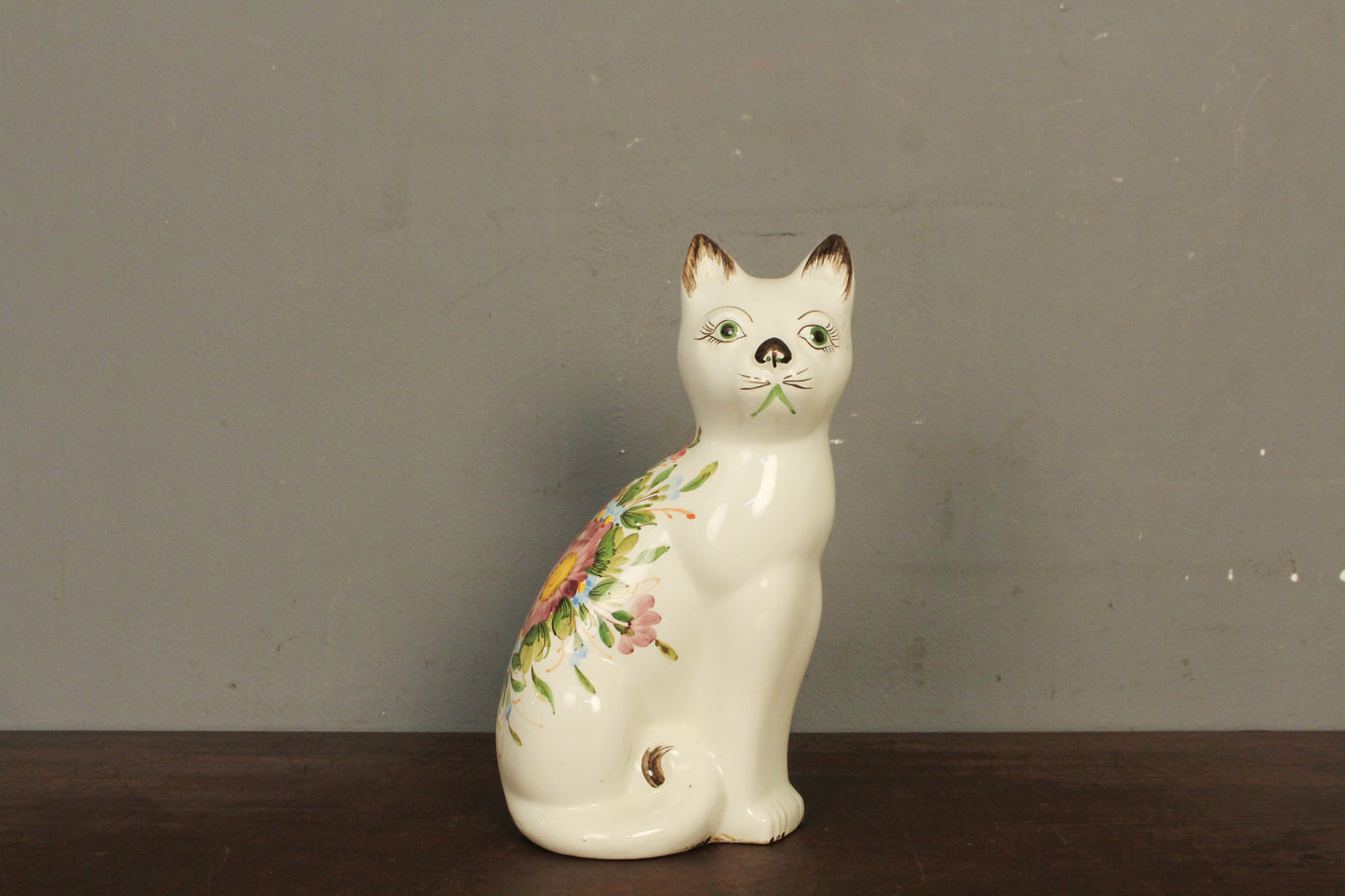 Italian Ceramic Floral Cat Statue