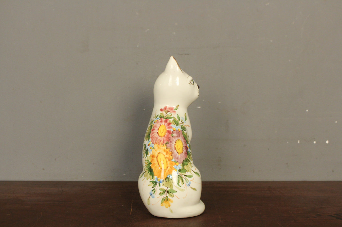 Italian Ceramic Floral Cat Statue