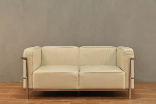 Le Corbusier-Style White Leather Loveseat