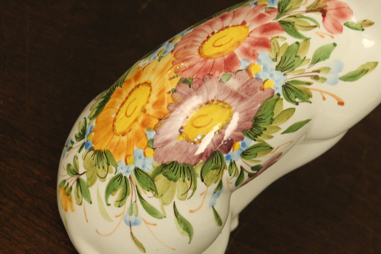 Italian Ceramic Floral Cat Statue
