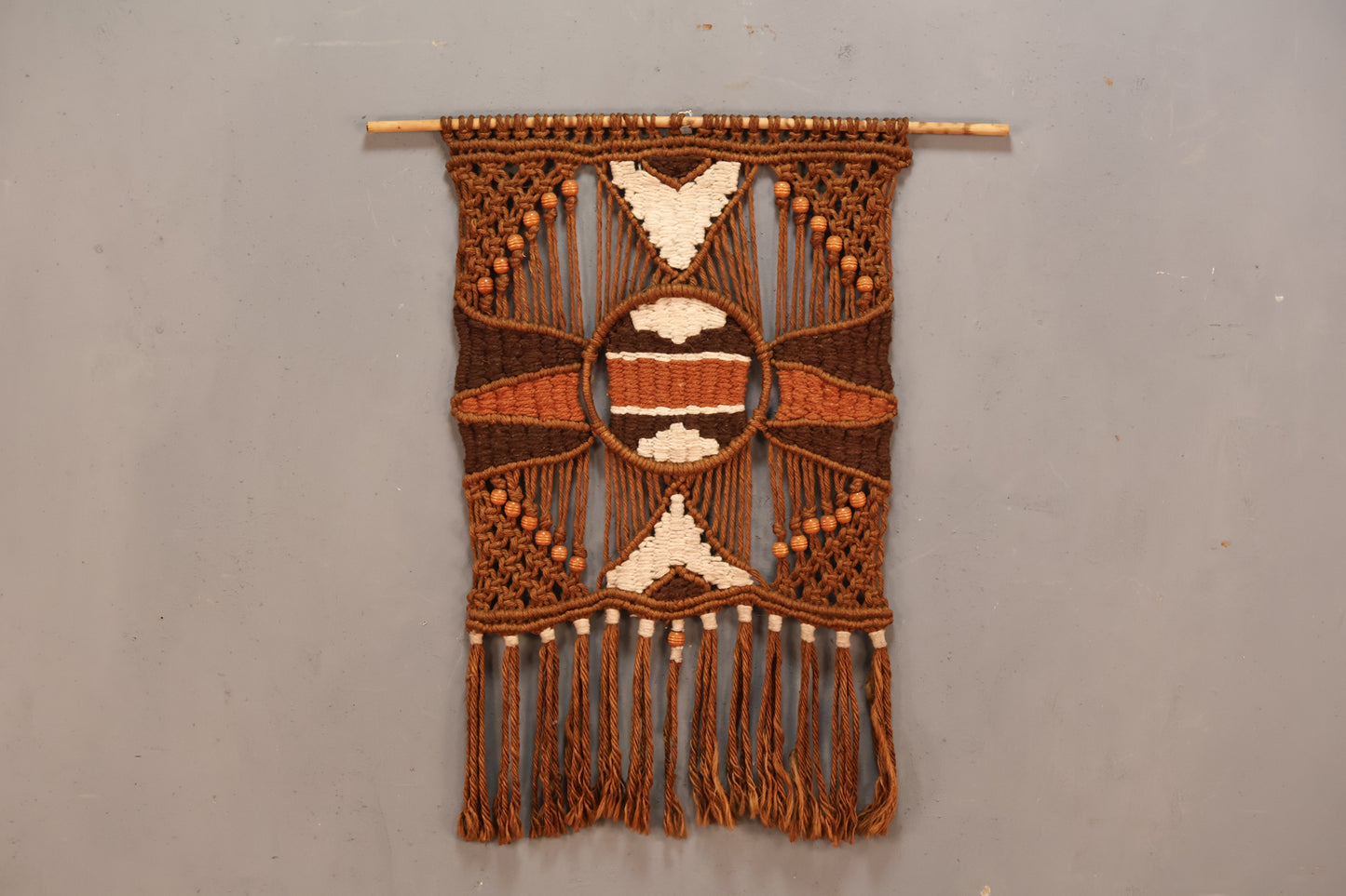 1970s Burnt Orange & Brown Macrame Wall Hanging